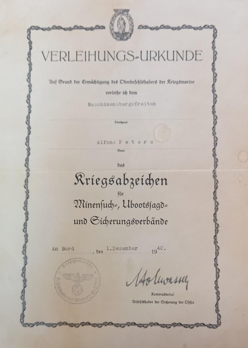 WW2 German Document for Combat Award