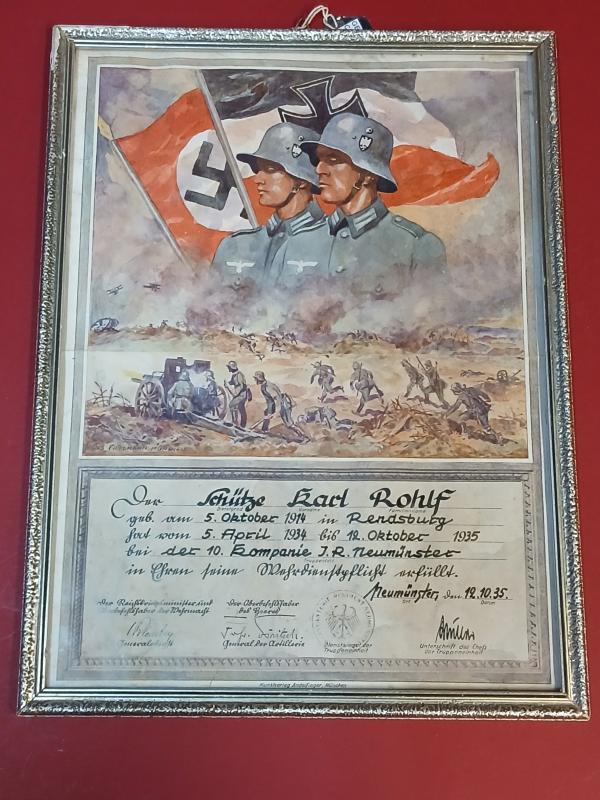 GERMAN ; COMMEMORATIVE CERTIFICATE FOR MILITARY SERVICE IN THE WEHRMACHT